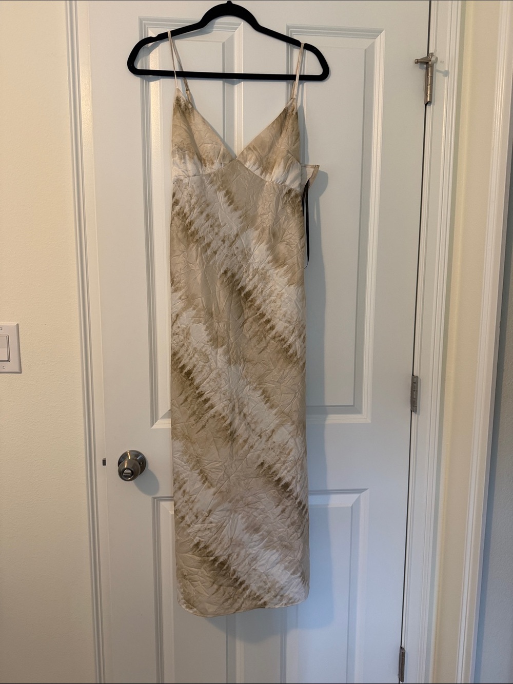 House of Harlow 1960 Beige and Cream Tie-Dye Slip Maxi Dress